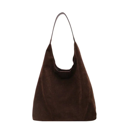 Vintage Women'S Bag Large Capacity Suede Shoulder Bag Solid Color Simple Casual Commuter Bag