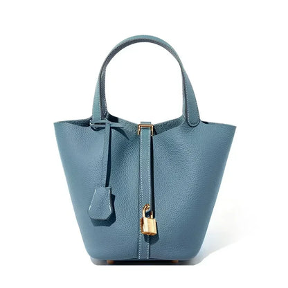 RAINBOW New Genuine Leather Luxury Bag Fashion Women'S Handbag Vegetable Basket Style Portable Women Bucket Bag with Lock