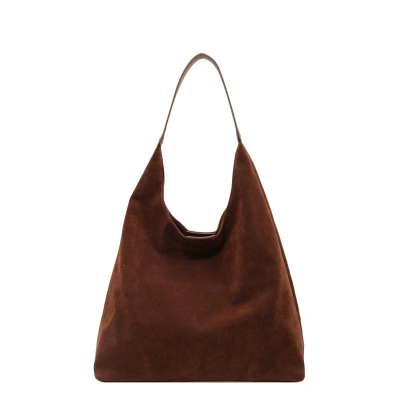 Vintage Women'S Bag Large Capacity Suede Shoulder Bag Solid Color Simple Casual Commuter Bag